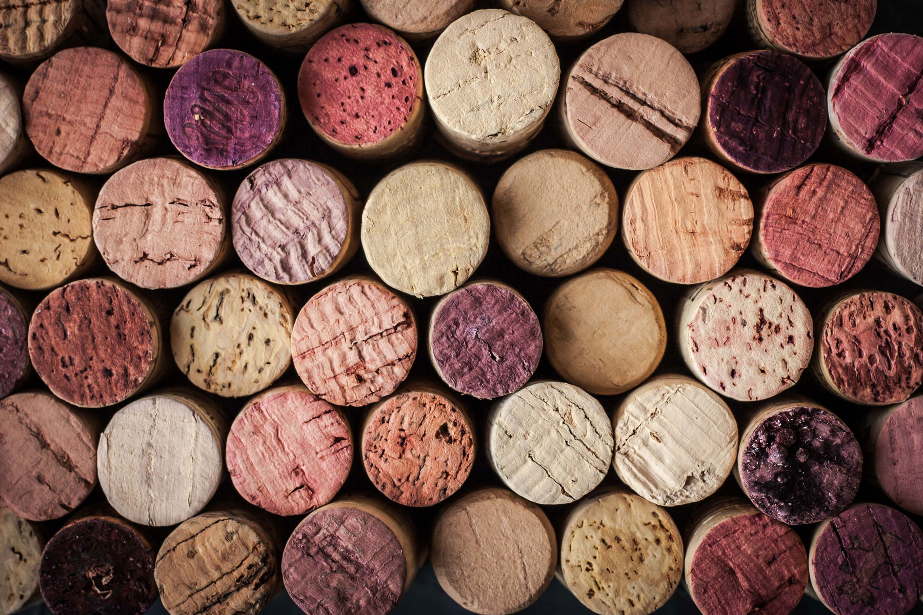 wine-stained corks